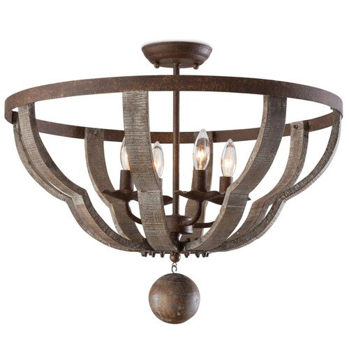 Wooden Quatrefoil Semi Flush Mount